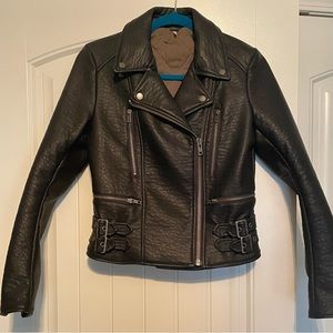 FREE PEOPLE Black "Leather" Moto Cropped Biker Jacket. Quilted Lining. Sz 6